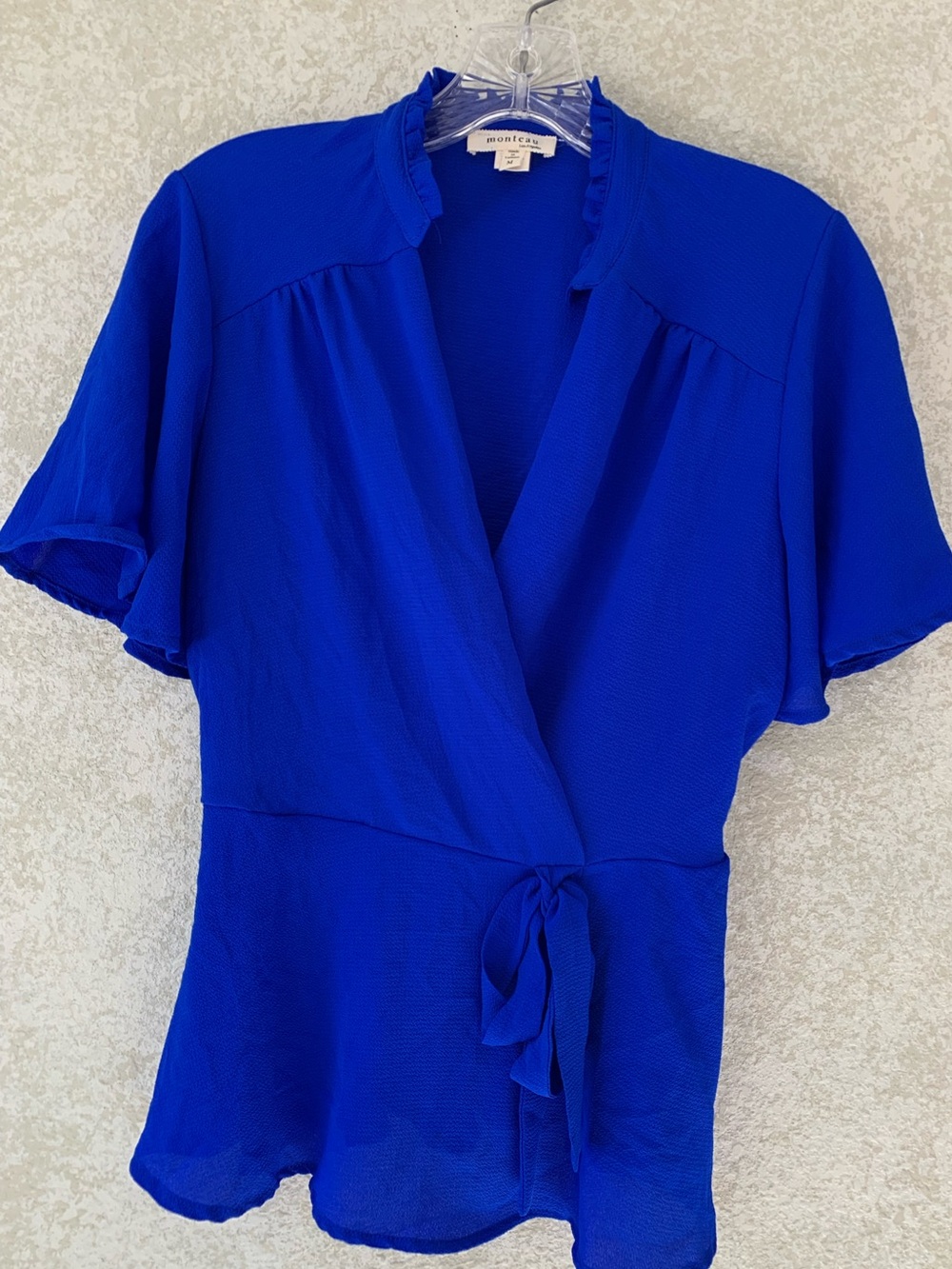 Monteau Cobalt Blue Wrap Blouse with Tie Waist